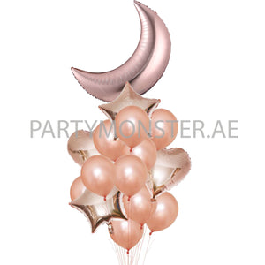 Rose Gold Eid Mubarak Moon Crescent Balloons Bouquet