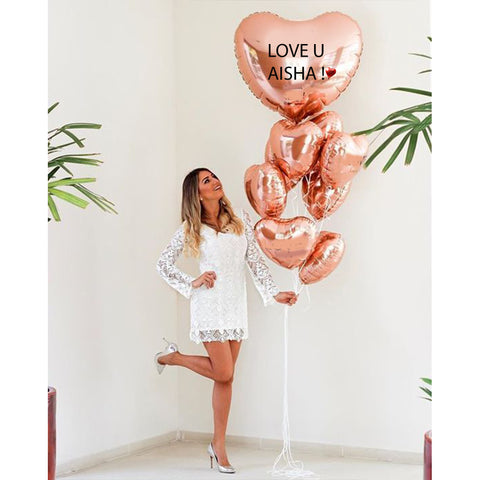 Customized rose gold hearts balloons bouquet