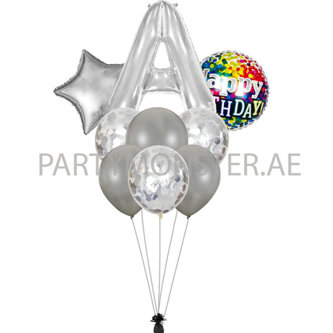 Any silver alphabet foil balloons bouquet - PartyMonster.ae