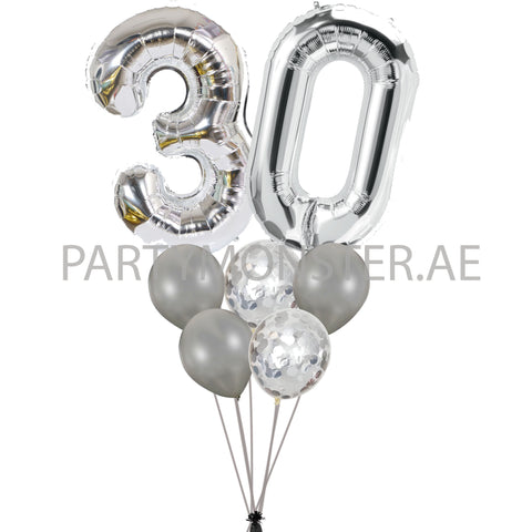 Any silver number balloons bouquet - PartyMonster.ae
