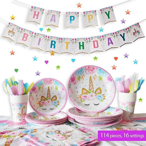 Unicorn table cutlery/party set style 2 total 114pieces - PartyMonster.ae
