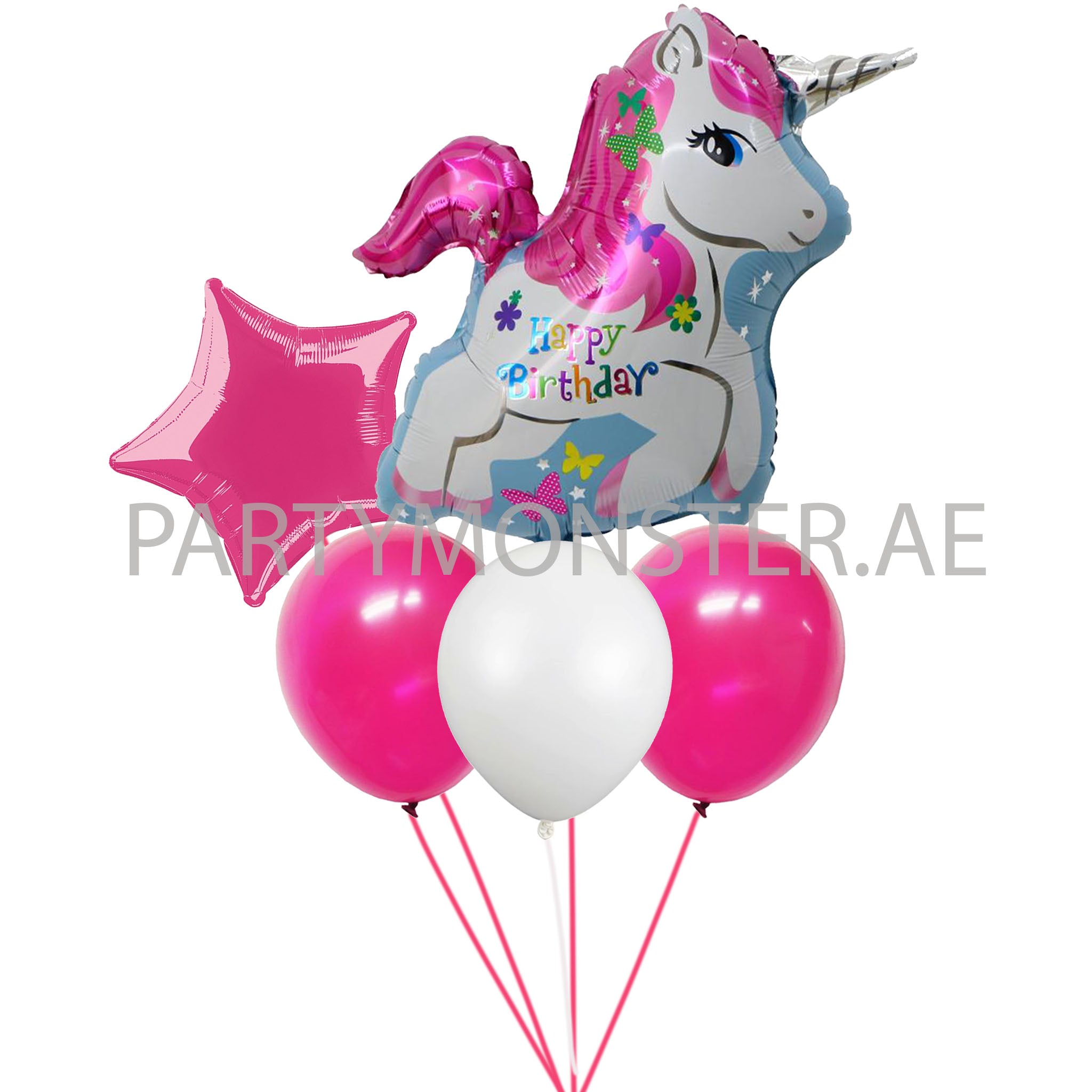 Unicorn birthday foil and latex balloons bouquet - PartyMonster.ae