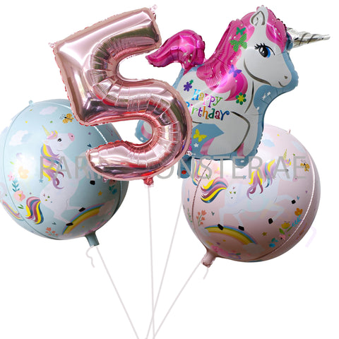 Unicorn with any number birthday balloons bouquet - PartyMonster.ae