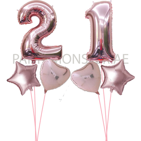 Any rose gold numbers with foil balloons bouquets - PartyMonster.ae