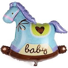 Rocking horse blue baby boy mini foil balloon - PartyMonster.ae