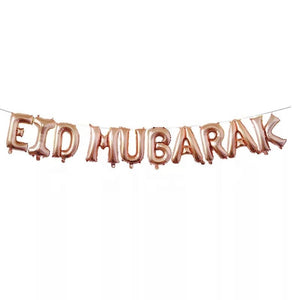 Eid Mubarak foil balloons bunting banner set (rose gold) - PartyMonster.ae