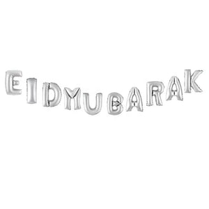 Eid Mubarak foil balloons bunting banner set (silver) - PartyMonster.ae