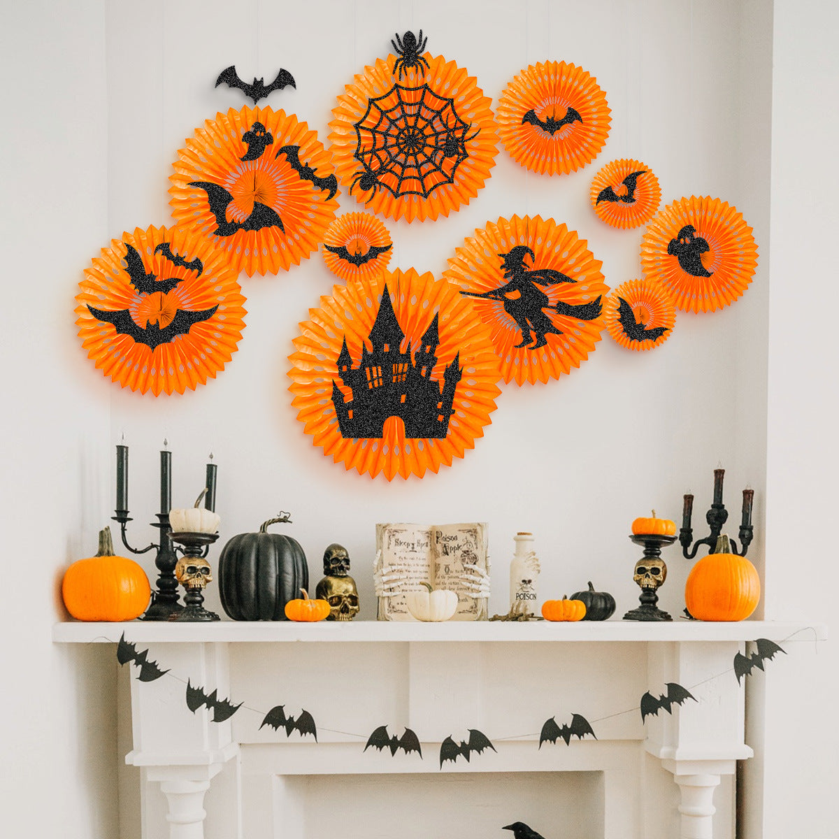 Halloween paper fans hanging decoration 12 pcs
