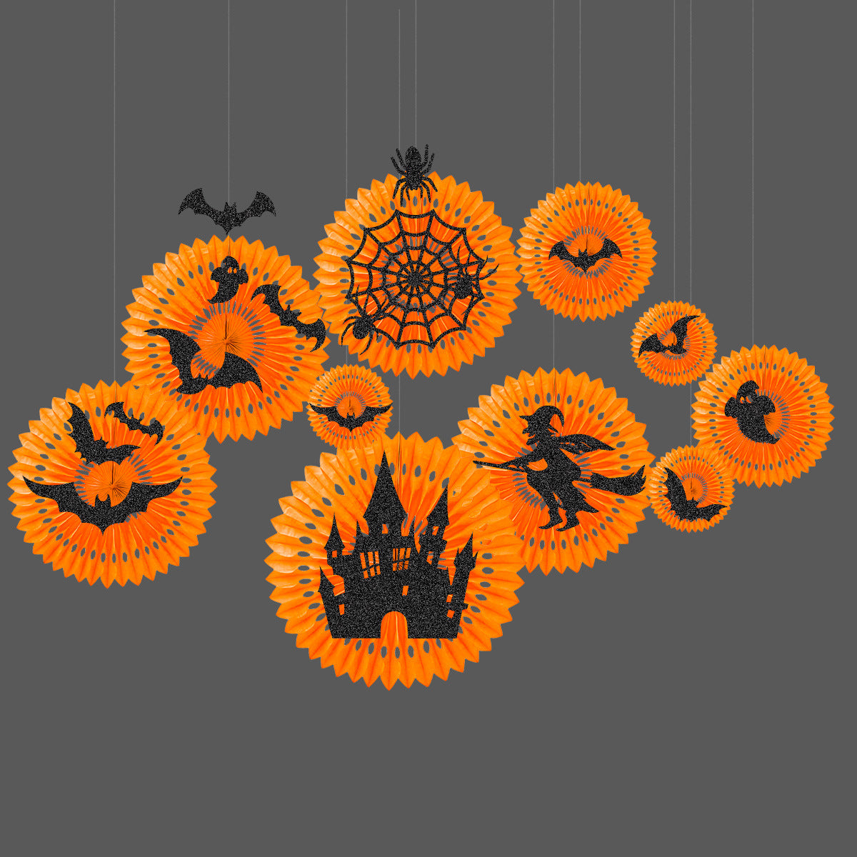 Halloween paper fans hanging decoration 12 pcs