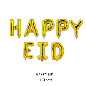 Happy Eid foil balloons bunting banner set (golden) - PartyMonster.ae