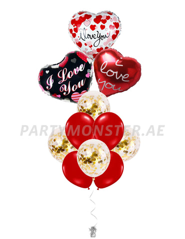 I Love You foil balloons bouquet 2 - PartyMonster.ae