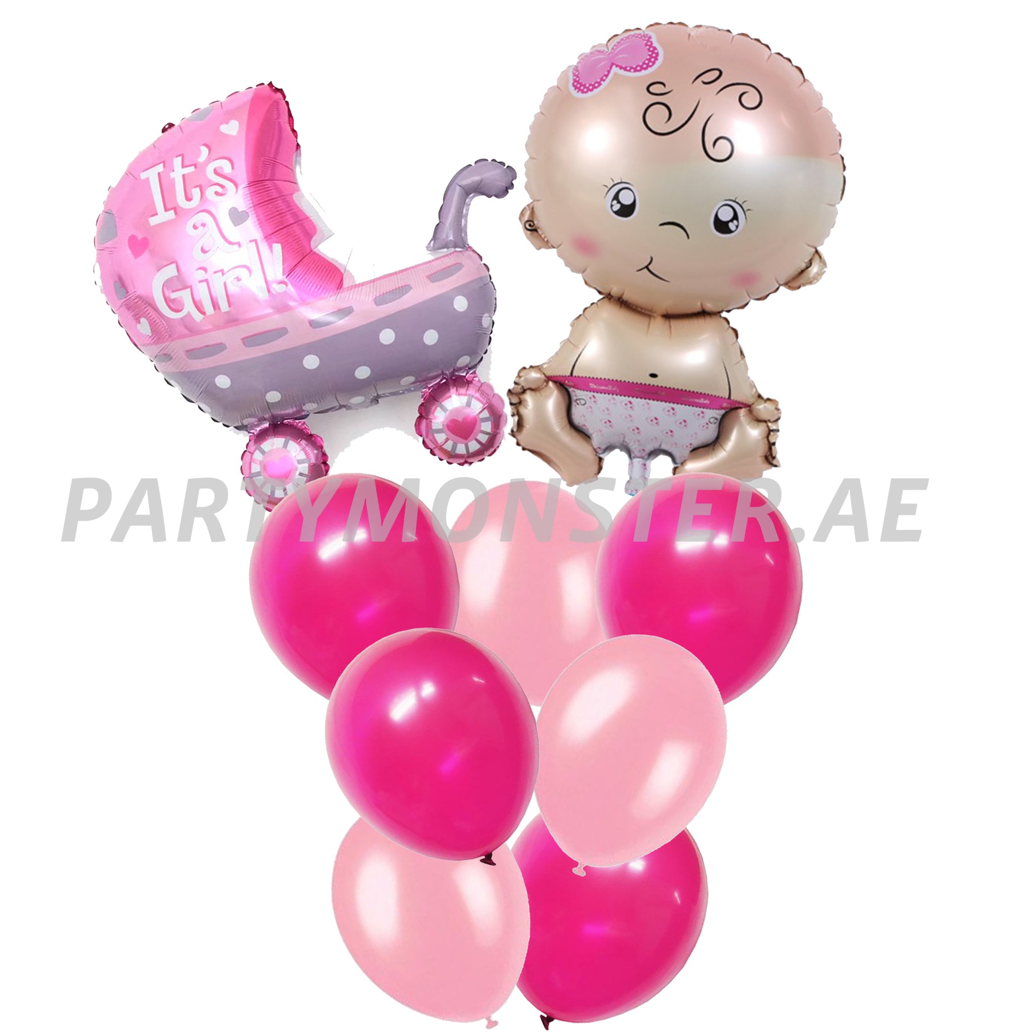 New born baby girl balloons bouquet 2 - PartyMonster.ae