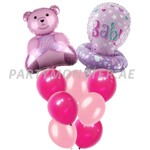 New born baby girl balloons bouquet - PartyMonster.ae