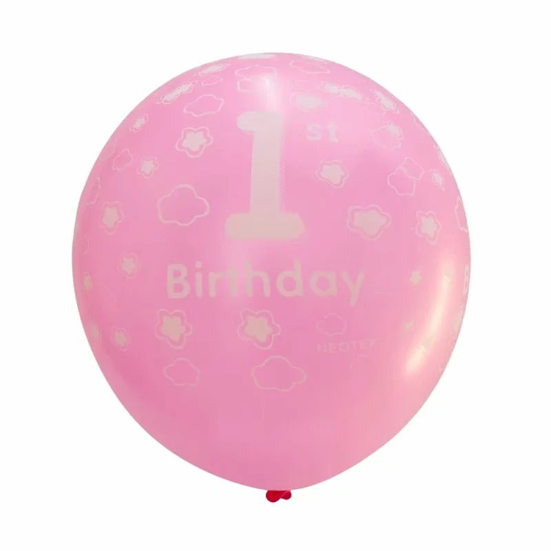Number 1 printed pink happy birthday latex balloon 12inch - PartyMonster.ae