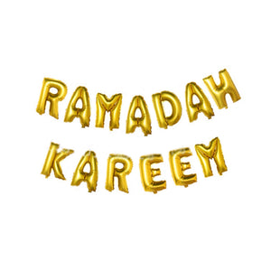Ramadan Kareem foil balloons bunting banner set (golden) - PartyMonster.ae