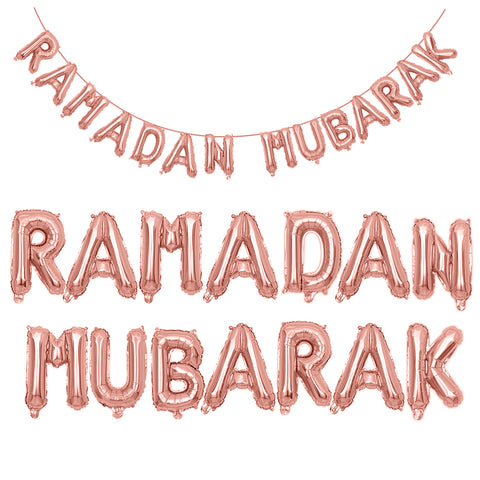 Ramadan Mubarak foil balloons bunting banner set (rose gold) - PartyMonster.ae