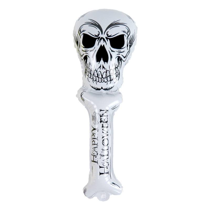 عصا بالون هالويين هيكل عظمي فضي (مملوءة بالهواء)