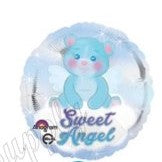 Baby Boy Sweet Angel Blue Teddy Bear Round Foil balloon- 18in - PartyMonster.ae