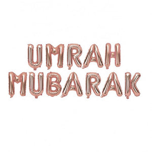 Umrah Mubarak foil balloons banner set (rose gold) - PartyMonster.ae