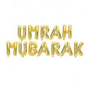 Umrah Mubarak foil balloons banner set (golden) - PartyMonster.ae